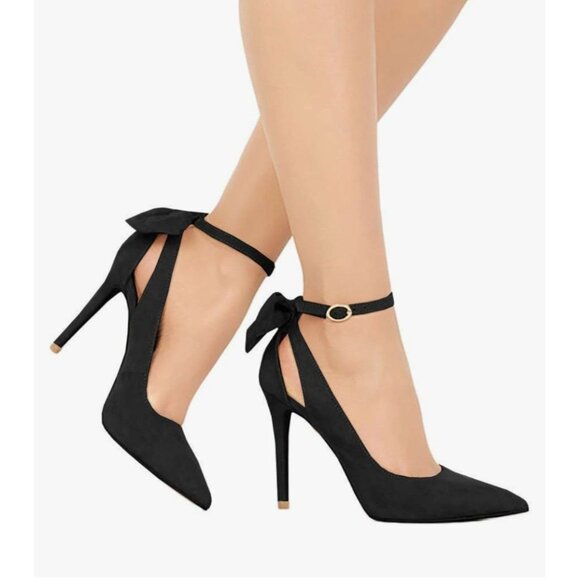 Womens Size 10 High Heels Bow Tie Back Sexy Stiletto Ankle Strap Wedding... - Picture 2 of 11